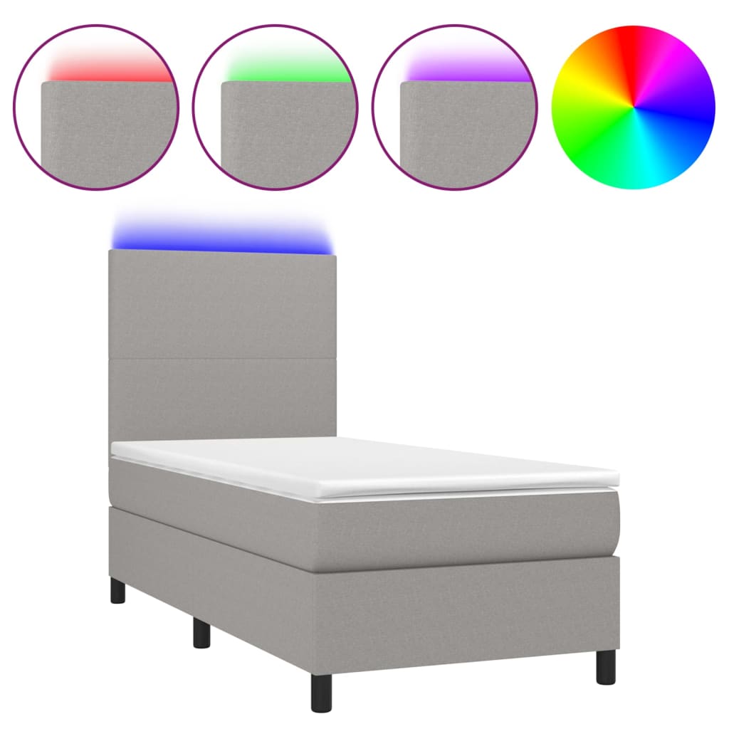 Letto a Molle Materasso e LED Grigio Chiaro 90x200 cm Tessuto 3134685