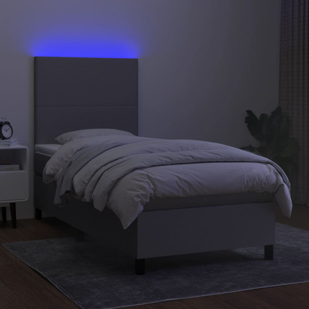 Letto a Molle Materasso e LED Grigio Chiaro 90x200 cm Tessuto 3134685