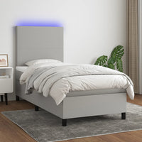 Letto a Molle Materasso e LED Grigio Chiaro 90x200 cm Tessuto 3134685