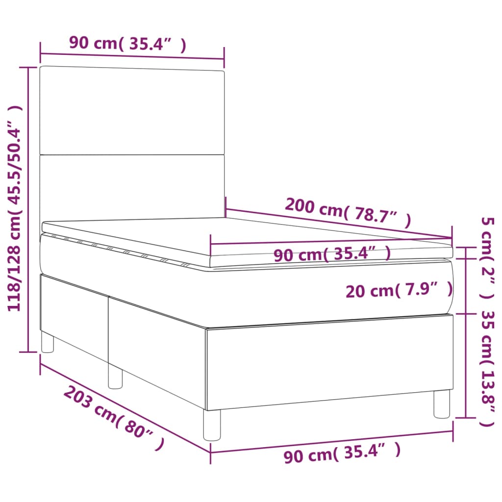 Letto a Molle Materasso e LED Marrone Scuro 90x200cm in Tessuto 3134688