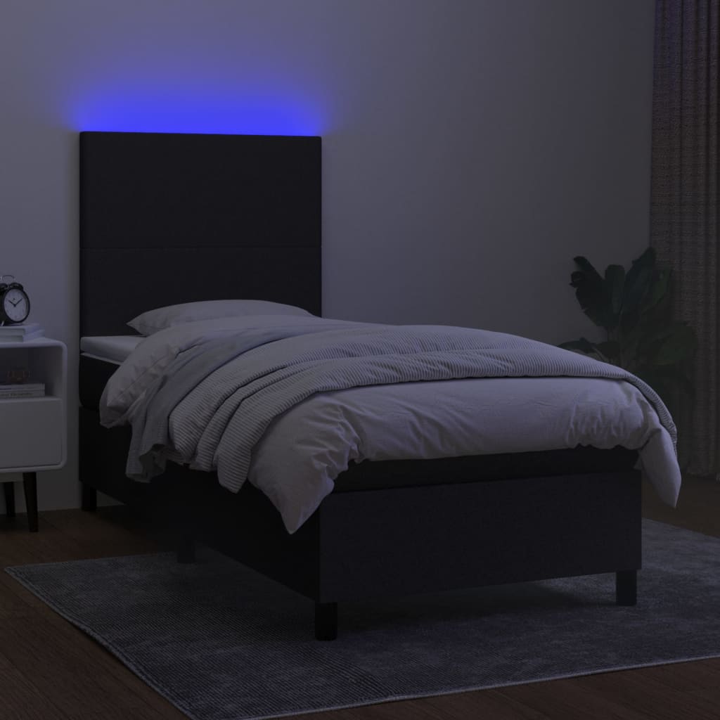 Letto a Molle con Materasso e LED Nero 100x200 cm in Tessuto 3134695