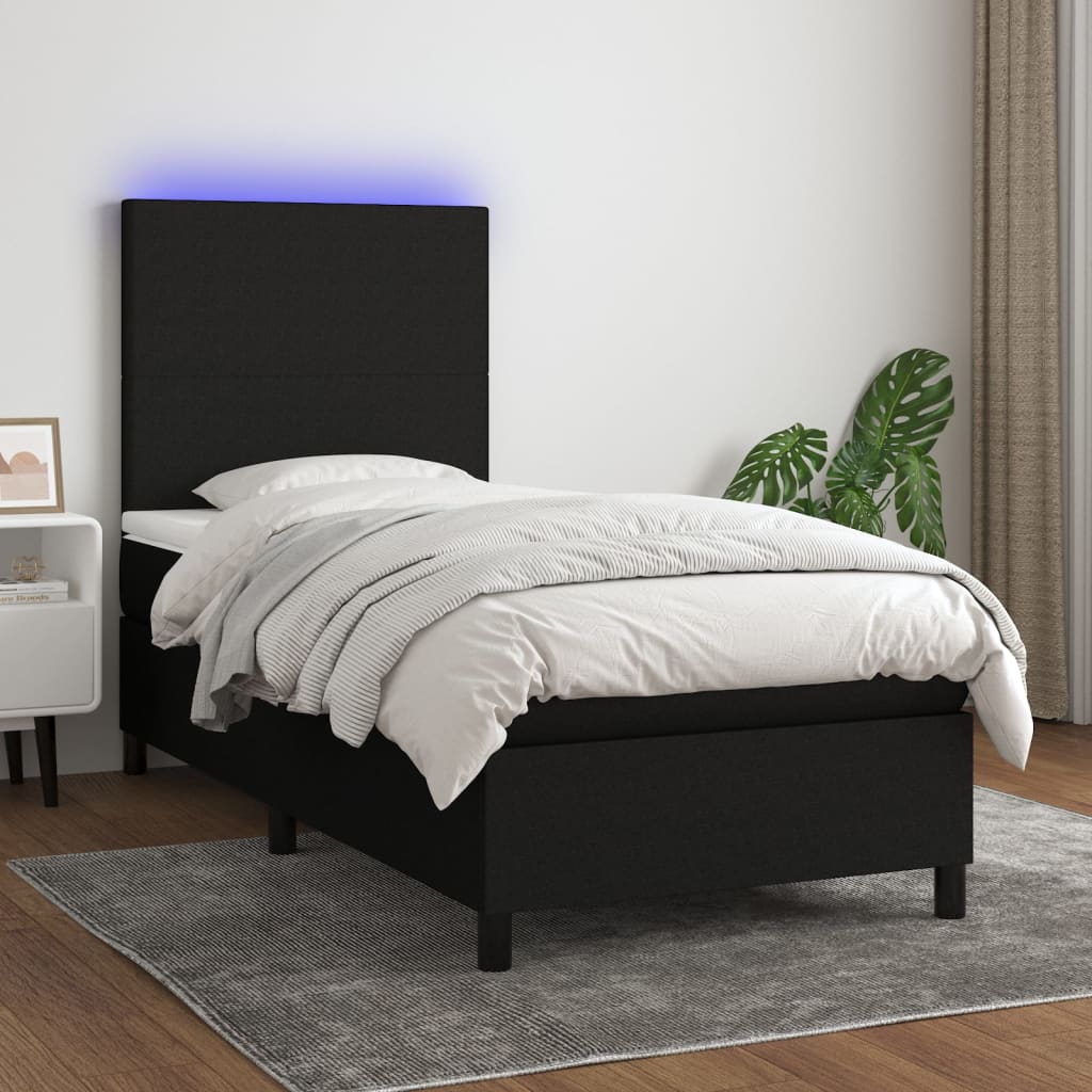 Letto a Molle con Materasso e LED Nero 100x200 cm in Tessuto 3134695