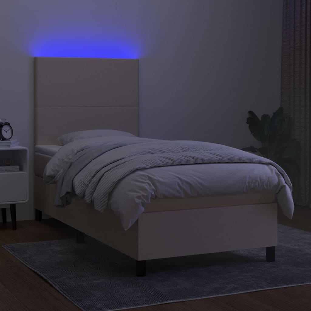 Letto a Molle con Materasso e LED Crema 100x200cm in Tessuto 3134698