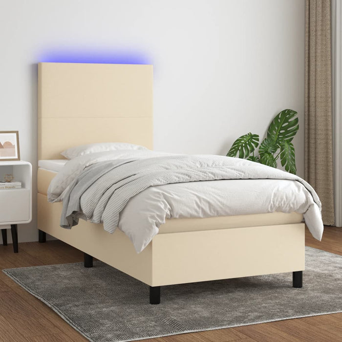 Letto a Molle con Materasso e LED Crema 100x200cm in Tessuto 3134698