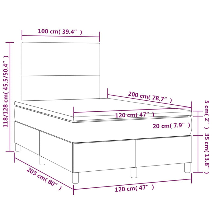 Letto a Molle Materasso e LED Grigio Chiaro 120x200 cm Tessuto cod mxl 64690