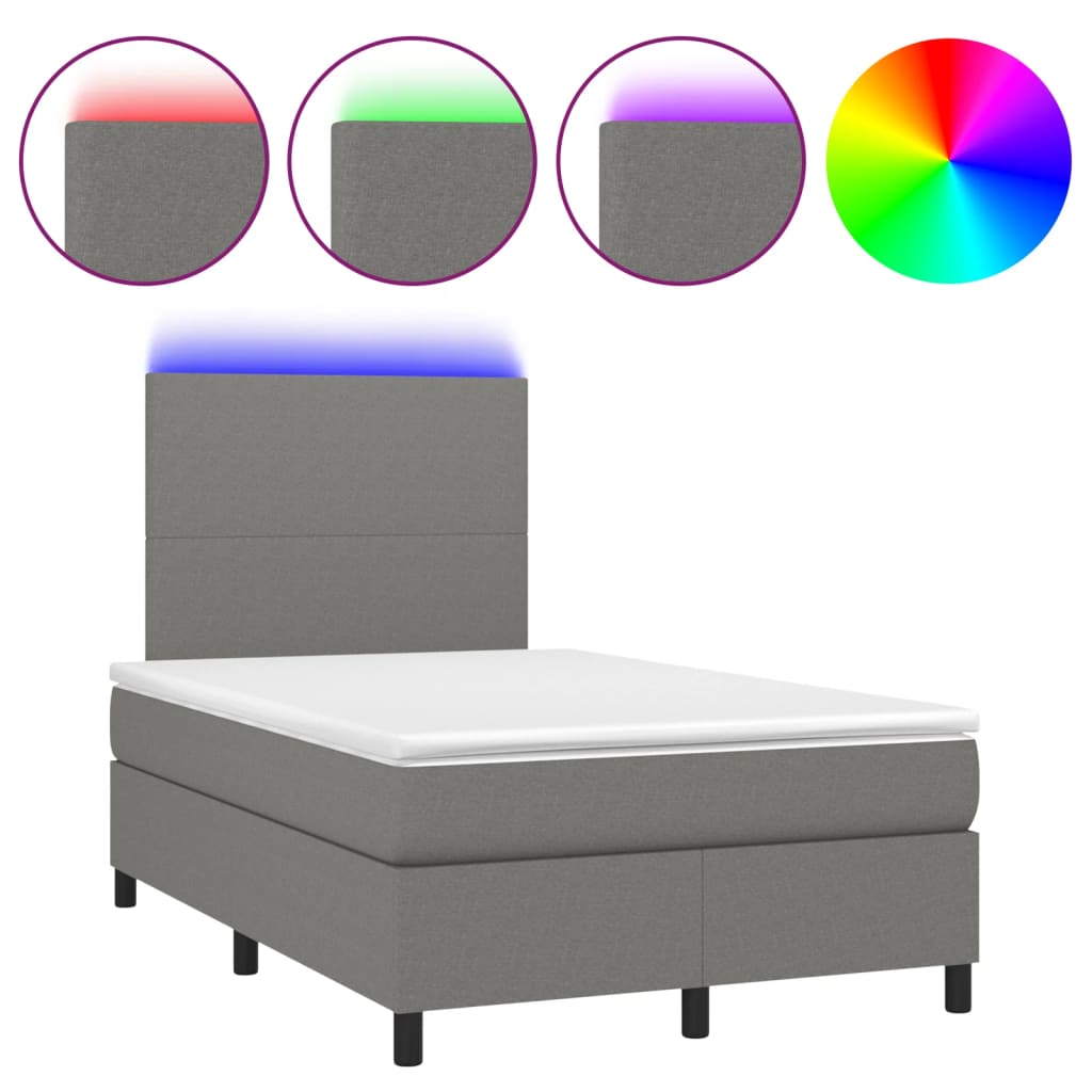 Letto a Molle Materasso e LED Grigio Scuro 120x200cm in Tessuto cod mxl 63013