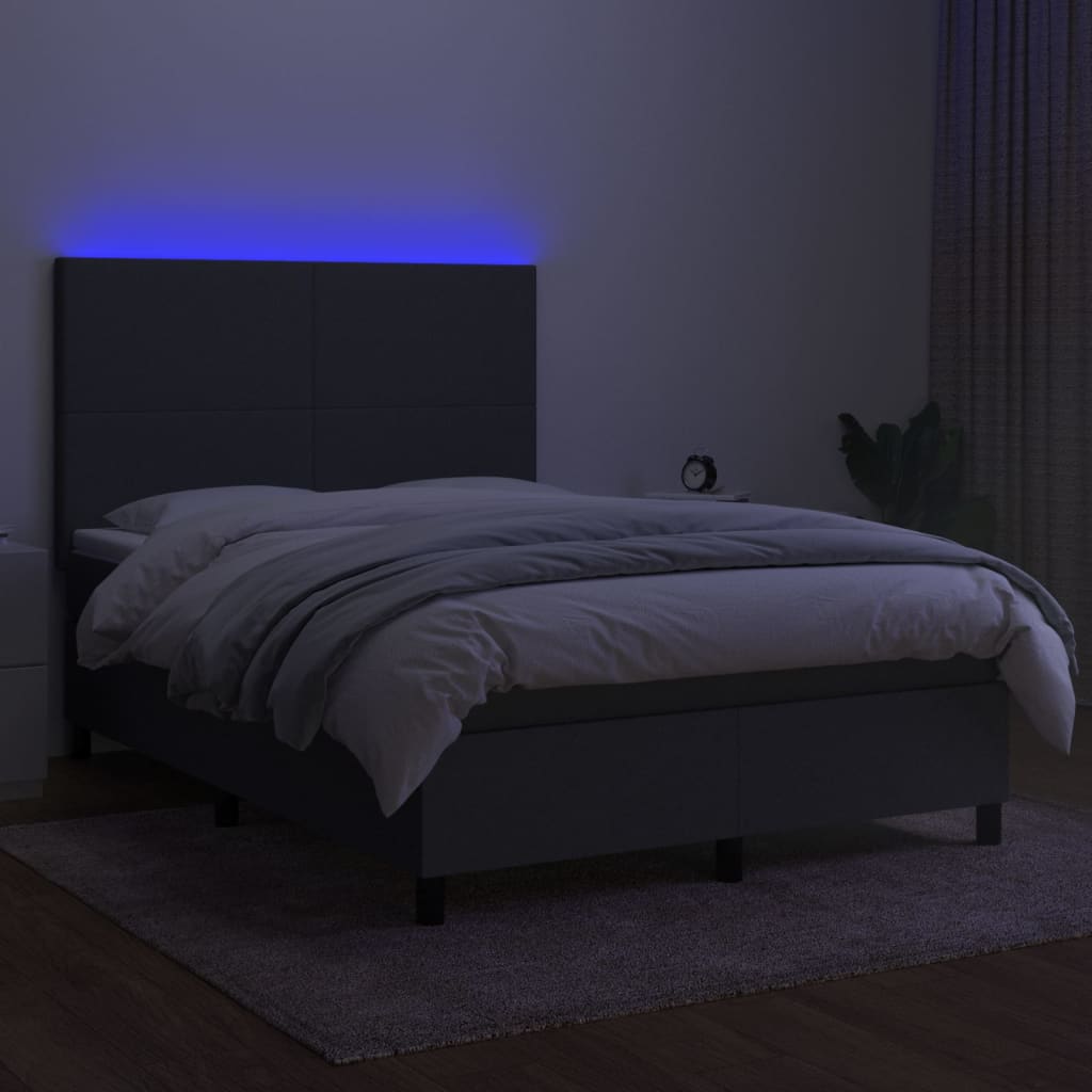 Letto a Molle Materasso e LED Grigio Scuro 140x190cm in Tessuto 3134710