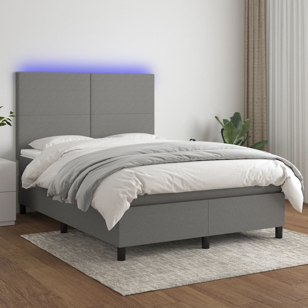 Letto a Molle Materasso e LED Grigio Scuro 140x190cm in Tessuto 3134710