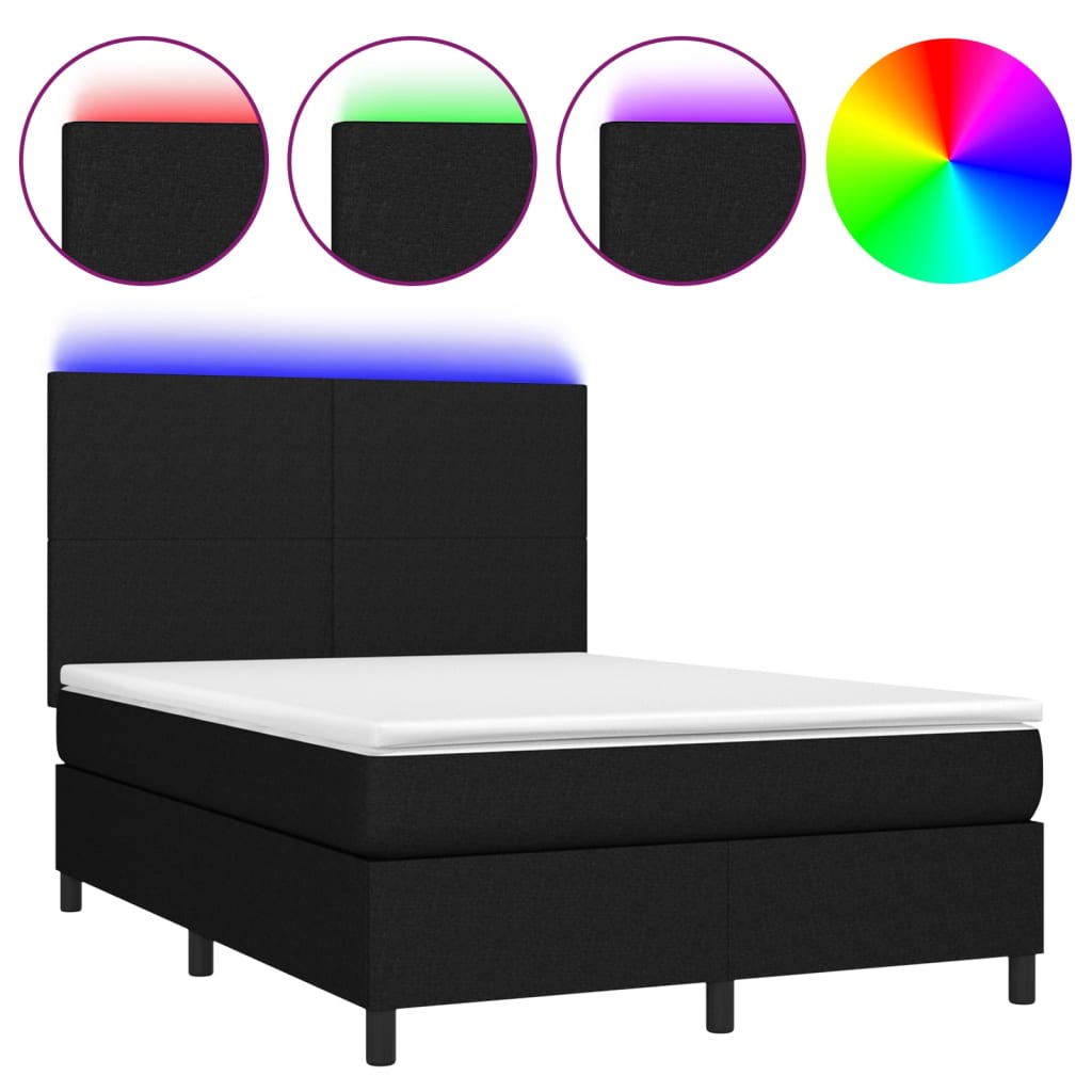 Letto a Molle con Materasso e LED Nero 140x190 cm in Tessutocod mxl 74953