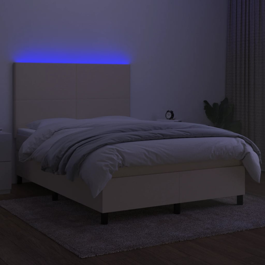 Letto a Molle con Materasso e LED Crema 140x190 cm in Tessuto 3134714