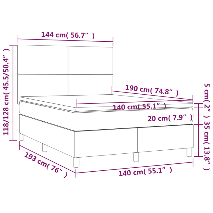 Letto a Molle con Materasso e LED Crema 140x190 cm in Tessuto 3134714