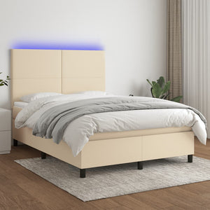 Letto a Molle con Materasso e LED Crema 140x190 cm in Tessuto 3134714