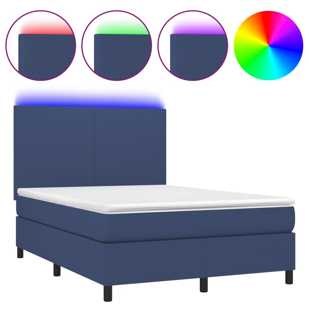 Letto a Molle con Materasso e LED Blu 140x190 cm in Tessuto 3134715