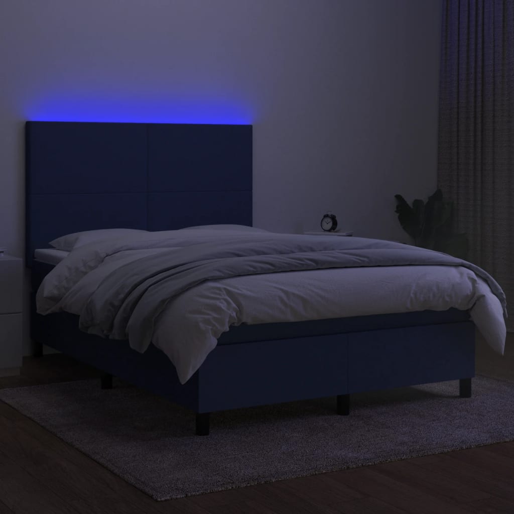 Letto a Molle con Materasso e LED Blu 140x190 cm in Tessuto 3134715