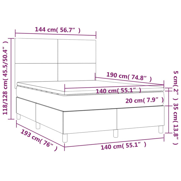 Letto a Molle con Materasso e LED Blu 140x190 cm in Tessuto 3134715