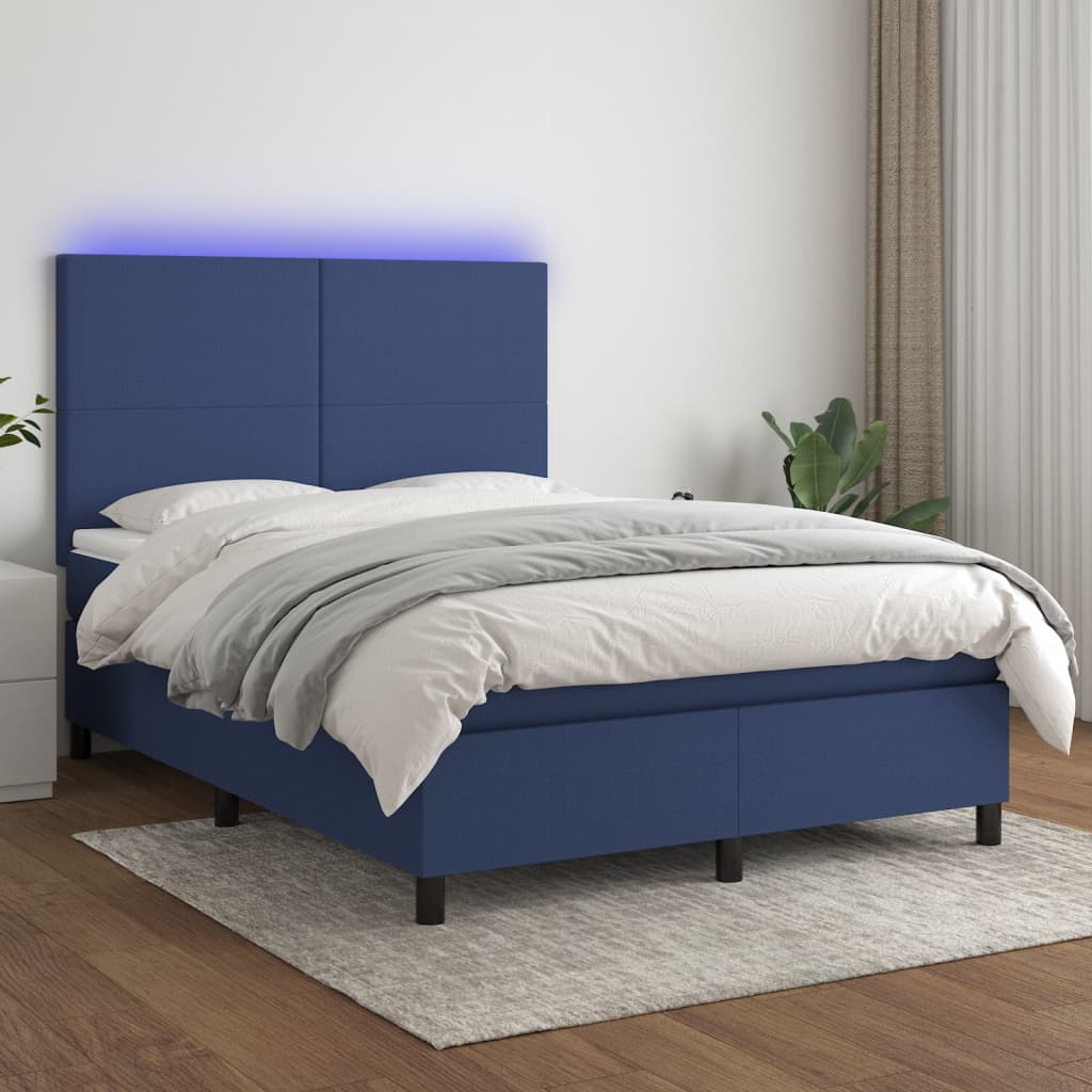 Letto a Molle con Materasso e LED Blu 140x190 cm in Tessuto 3134715