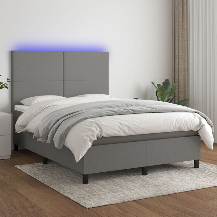 Letto a Molle Materasso e LED Grigio Scuro 140x200cm in Tessuto cod mxl 40201