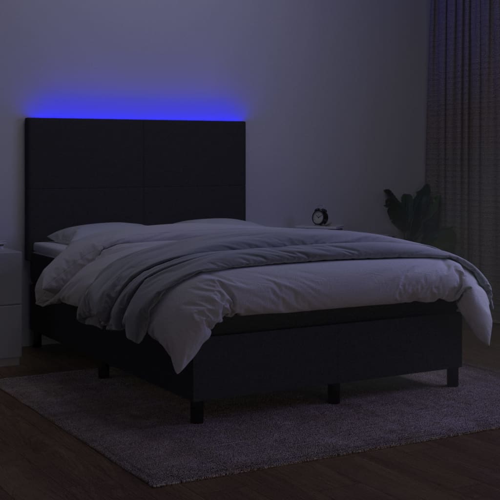 Letto a Molle con Materasso e LED Nero 140x200 cm in Tessuto cod mxl 33600