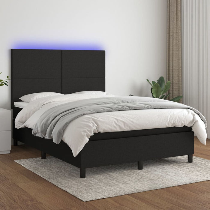 Letto a Molle con Materasso e LED Nero 140x200 cm in Tessuto cod mxl 33600