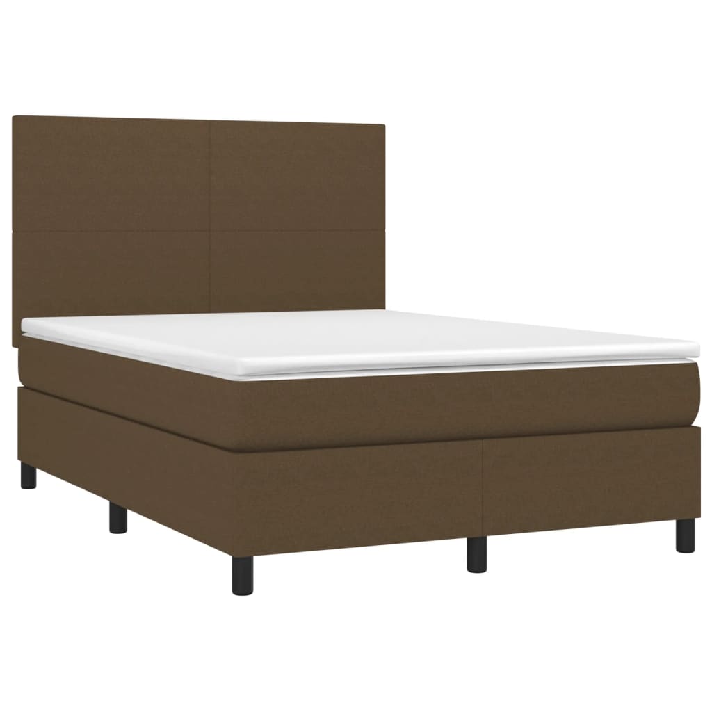 Letto a Molle Materasso e LED Marrone Scuro 140x200 cm Tessuto 3134720