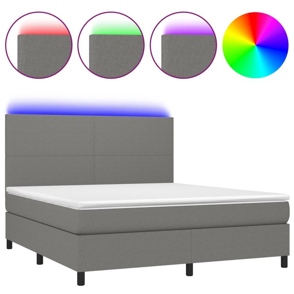 Letto a Molle Materasso e LED Grigio Scuro 160x200cm in Tessuto 3134726