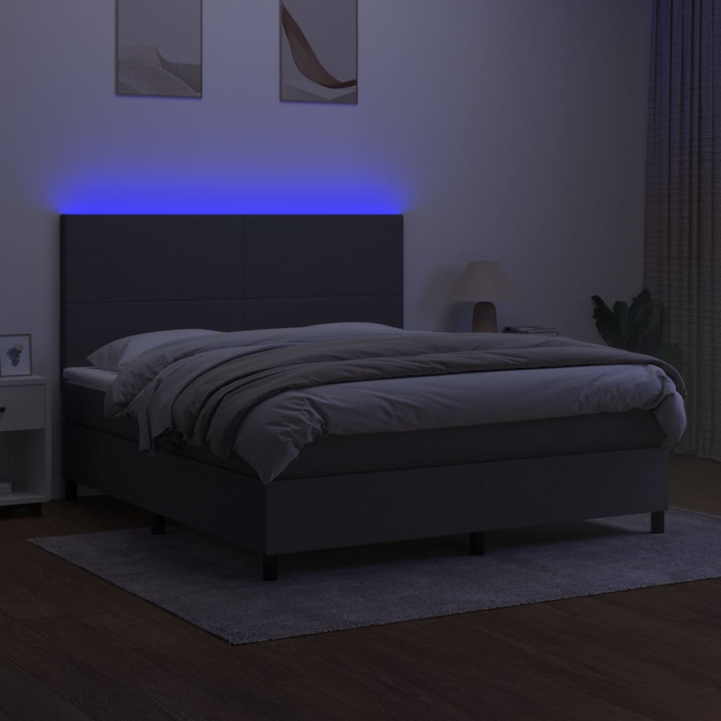 Letto a Molle Materasso e LED Grigio Scuro 160x200cm in Tessuto 3134726