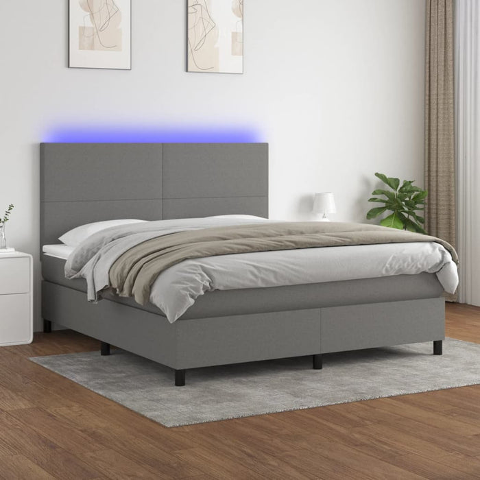 Letto a Molle Materasso e LED Grigio Scuro 160x200cm in Tessuto 3134726