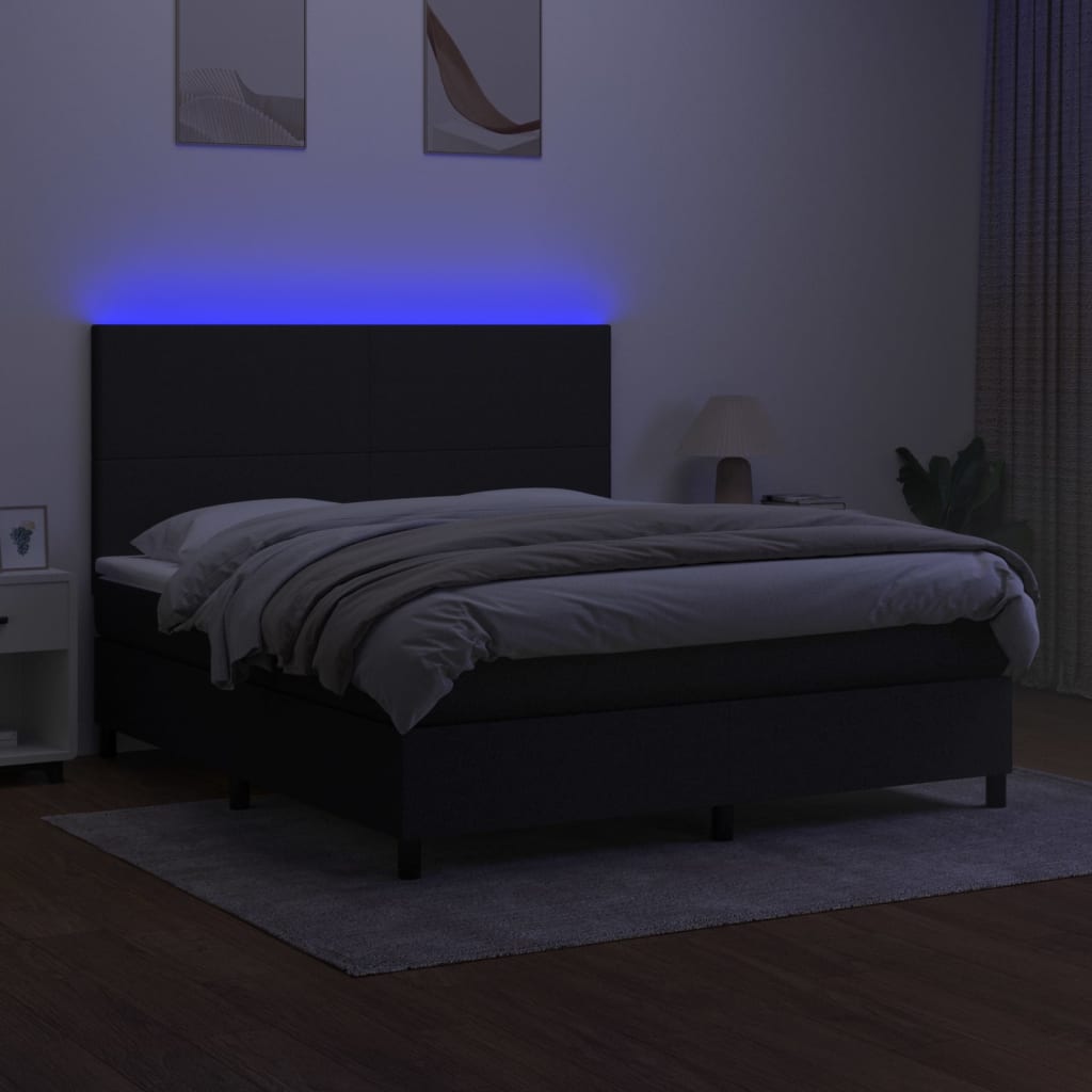 Letto a Molle con Materasso e LED Nero 160x200 cm in Tessuto 3134727