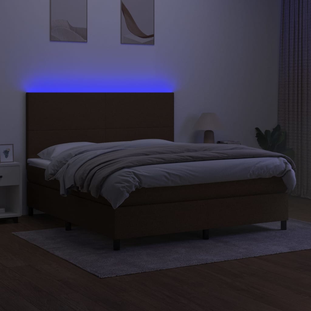 Letto a Molle Materasso e LED Marrone Scuro 160x200 cm Tessuto cod mxl 49268