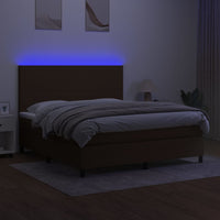 Letto a Molle Materasso e LED Marrone Scuro 160x200 cm Tessuto cod mxl 49268