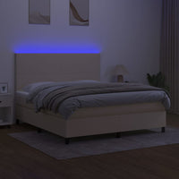 Letto a Molle con Materasso e LED Crema 160x200 cm in Tessuto 3134730