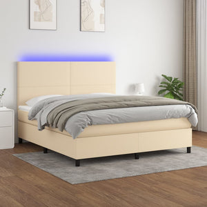 Letto a Molle con Materasso e LED Crema 160x200 cm in Tessuto 3134730