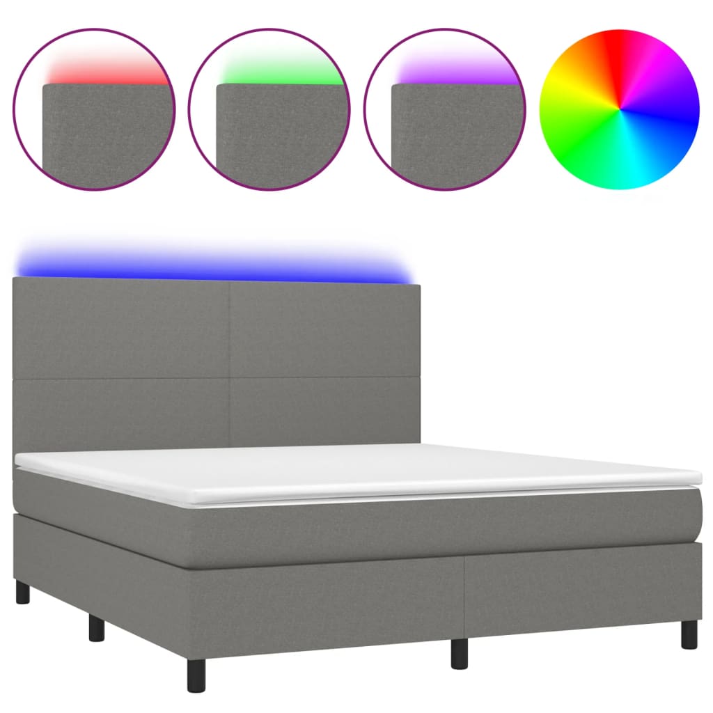 Letto a Molle Materasso e LED Grigio Scuro 180x200cm in Tessutocod mxl 122879