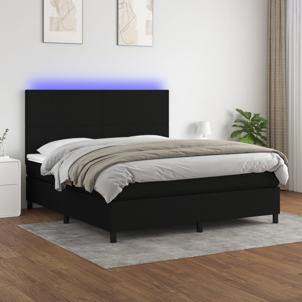 Letto a Molle con Materasso e LED Nero 180x200cm in Tessuto 3134735