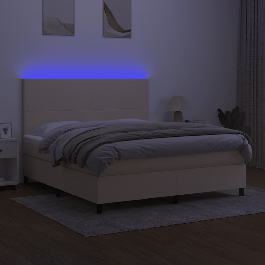 Letto a Molle con Materasso e LED Crema 180x200 cm in Tessuto 3134738