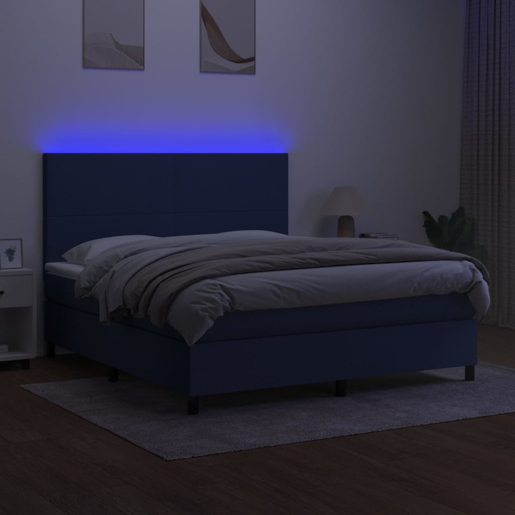 Letto a Molle con Materasso e LED Blu 180x200 cm in Tessuto