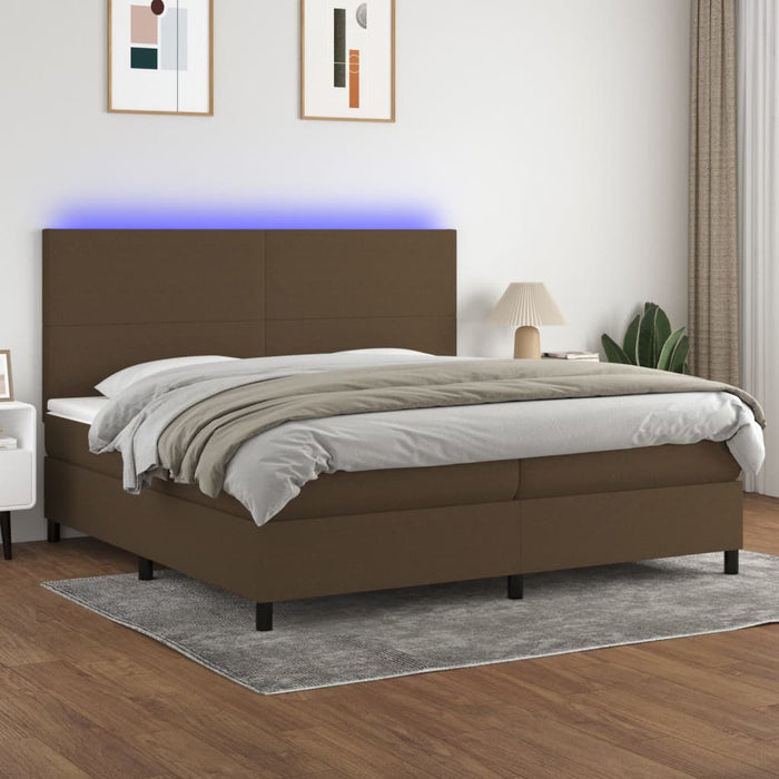 Letto a Molle Materasso e LED Marronescuro 200x200cm in Tessuto 3134744