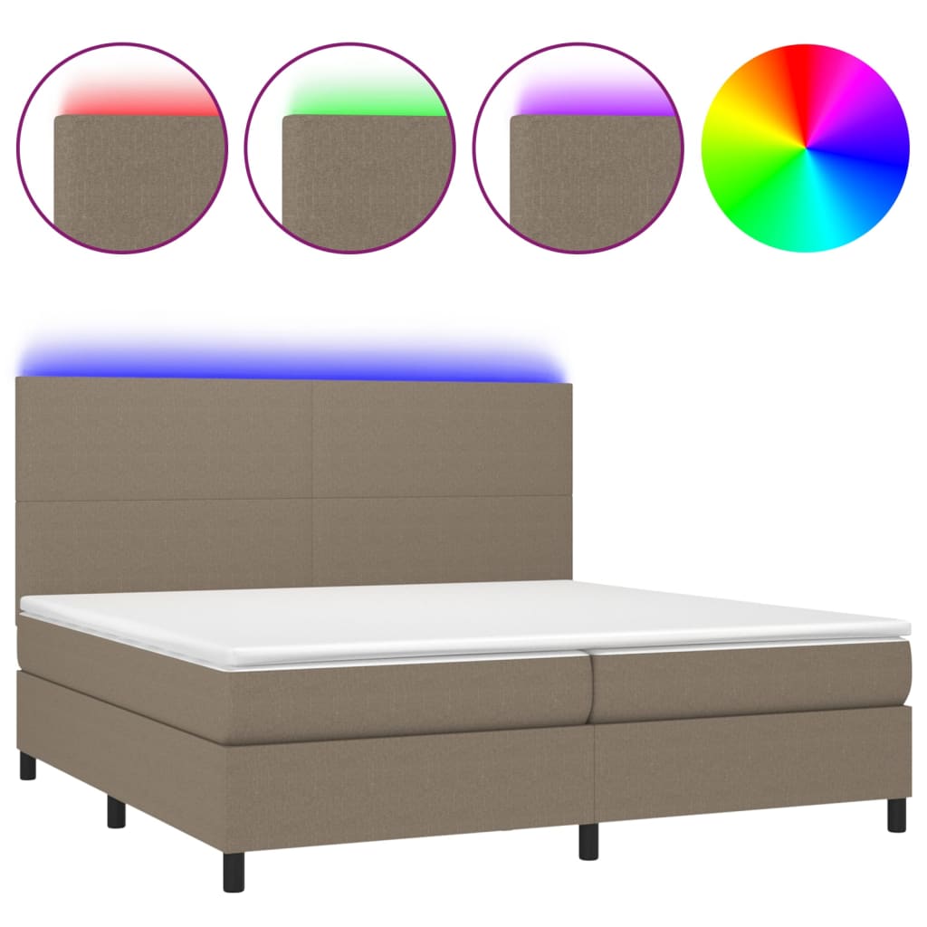 Letto a Molle Materasso e LED tortora 200x200cm in Tessuto 3134745