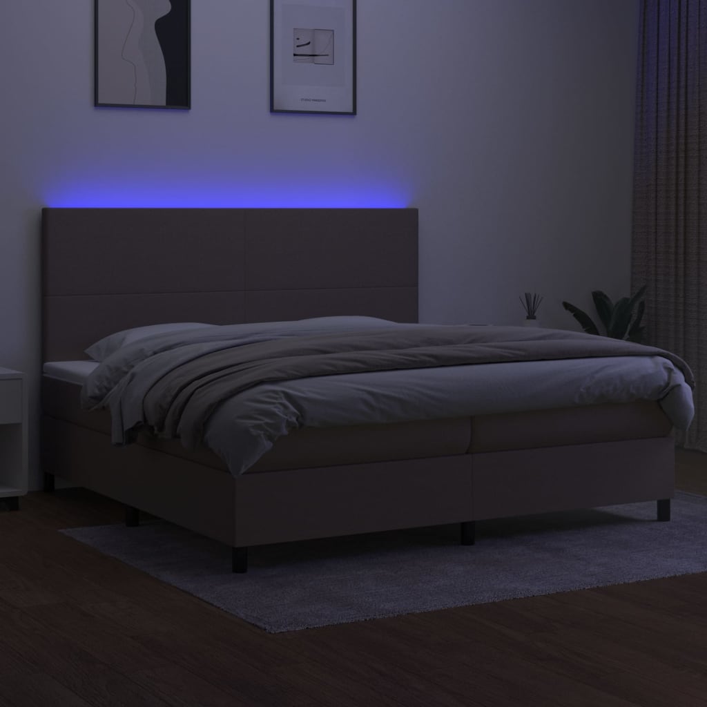 Letto a Molle Materasso e LED tortora 200x200cm in Tessuto 3134745