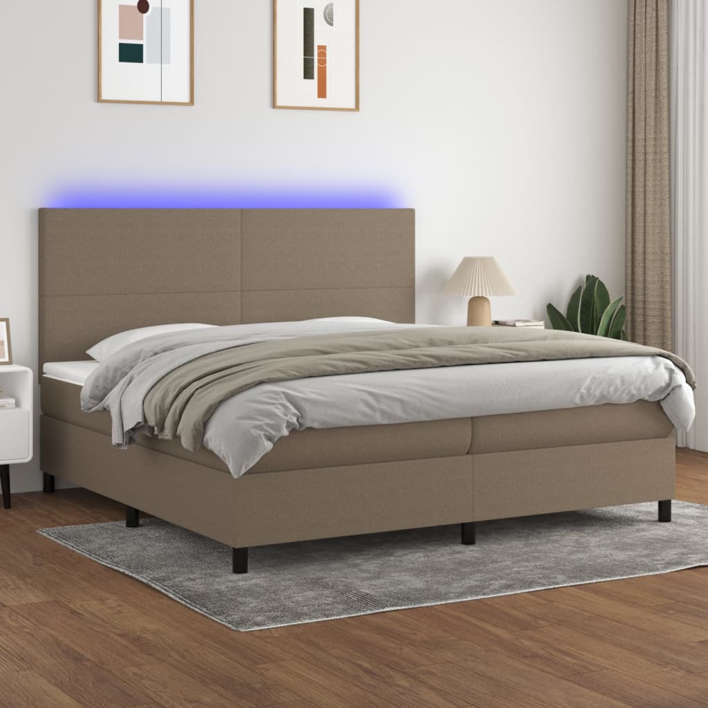 Letto a Molle Materasso e LED tortora 200x200cm in Tessuto 3134745