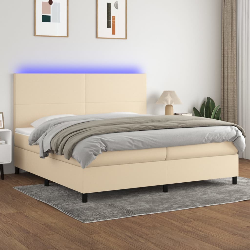 Letto a Molle Materasso e LED bianco 200x200cm in Tessuto 3134746