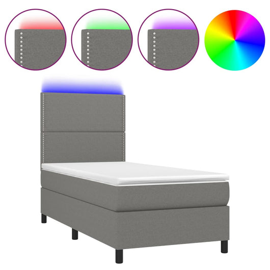 Letto a Molle Materasso e LED Grigio Scuro 80x200 cm in Tessuto cod mxl 36208