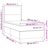 Letto a Molle Materasso e LED Grigio Scuro 80x200 cm in Tessuto cod mxl 36208