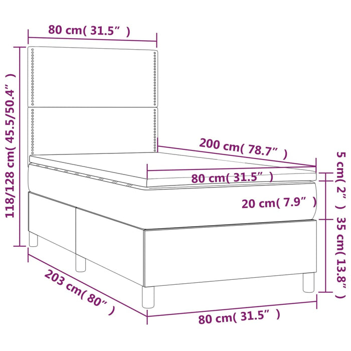 Letto a Molle Materasso e LED Grigio Scuro 80x200 cm in Tessuto cod mxl 36208