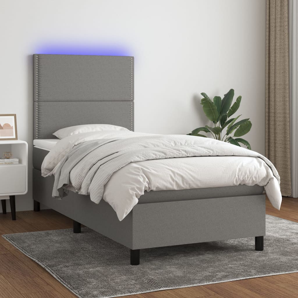 Letto a Molle Materasso e LED Grigio Scuro 80x200 cm in Tessuto cod mxl 36208