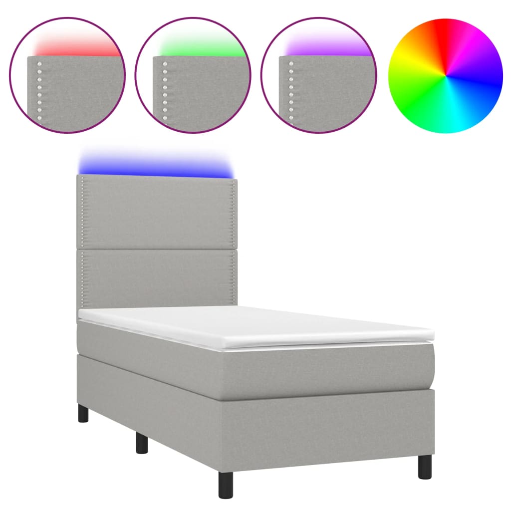 Letto a Molle Materasso e LED Grigio Chiaro 90x190 cm Tessutocod mxl 122885