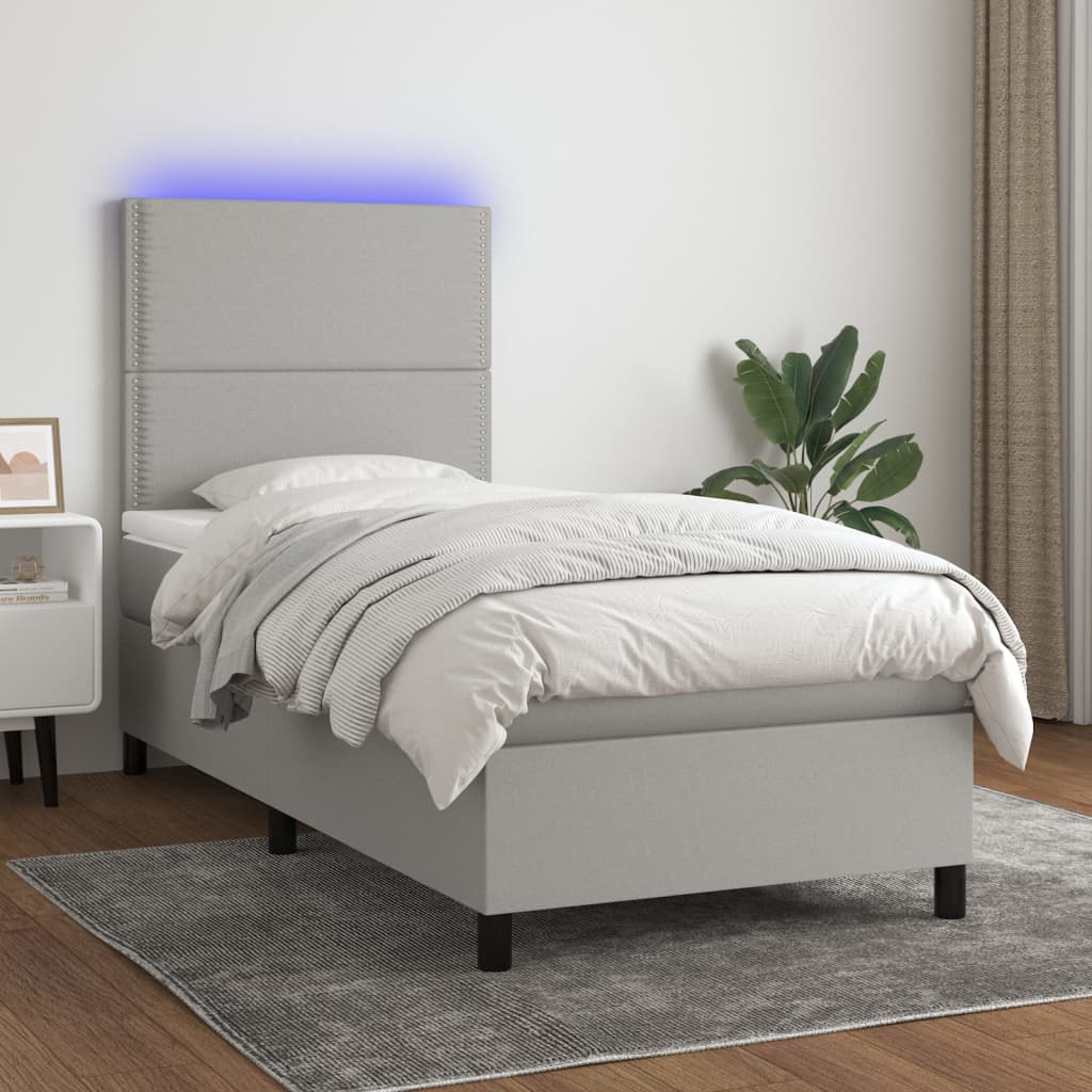 Letto a Molle Materasso e LED Grigio Chiaro 90x190 cm Tessutocod mxl 122885