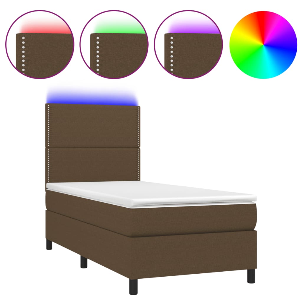 Letto a Molle Materasso e LED Marrone Scuro 90x190cm in Tessuto 3134760