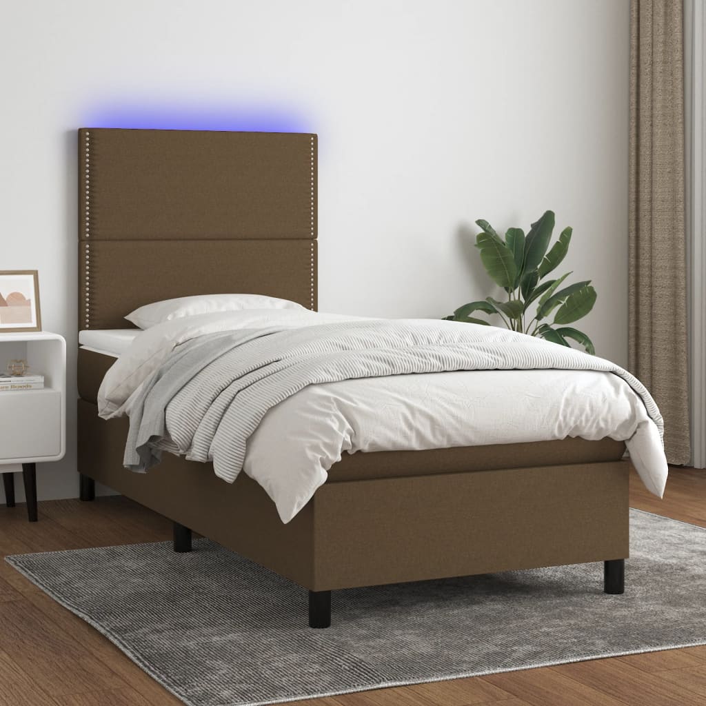 Letto a Molle Materasso e LED Marrone Scuro 90x190cm in Tessuto cod mxl 34618