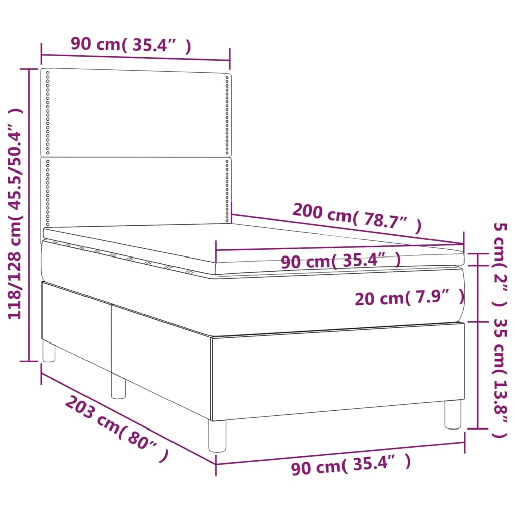 Letto a Molle Materasso e LED Grigio Scuro 90x200 cm in Tessuto cod mxl 62891